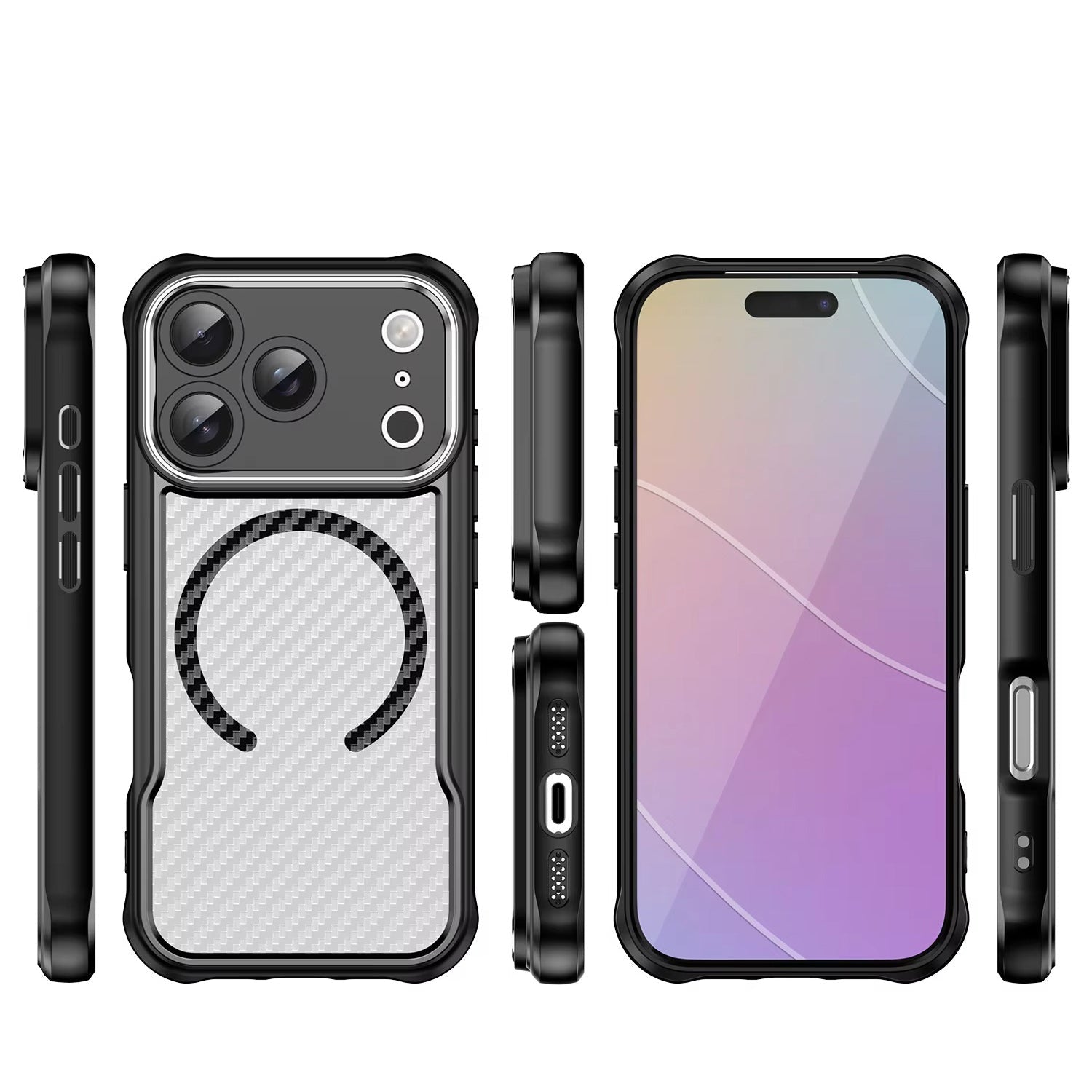 Premium iPhone Case MagSafe Compatible Carbon Fiber Textured Bumper with Camera Lens Protection, Shockproof Non Slip Grip, Durable Everyday Design