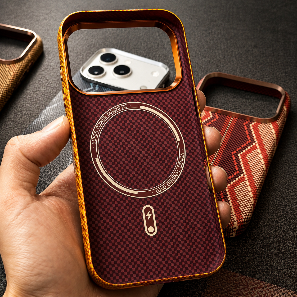Premium iPhone Case MagSafe Compatible Carbon Fiber Textured Design with Camera Lens Protection, Shockproof Anti Scratch Surface, Slim PC Back Construction