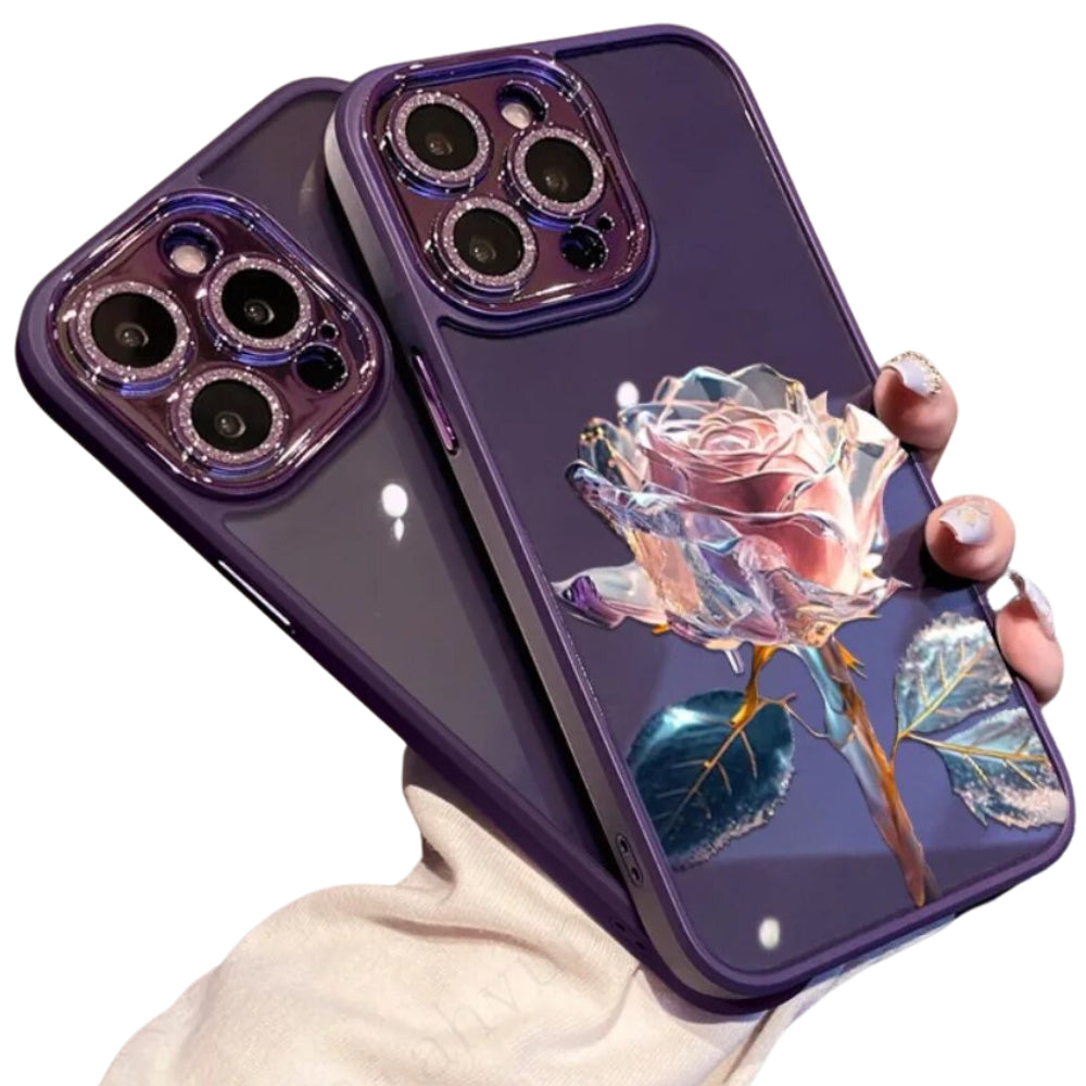 Premium iPhone Case MagSafe Compatible Crystal Rose Diamond Protective Cover Camera Lens Protection Shockproof Glitter Design Slim Profile