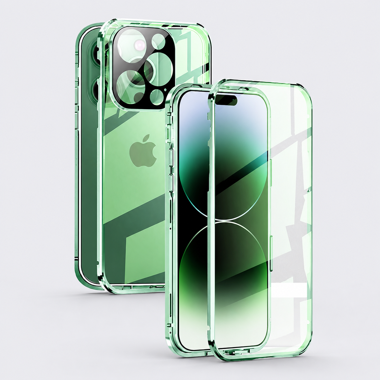 Premium iPhone Case MagSafe Compatible Double Sided Tempered Glass Protective Cover 360 Full Body Camera Lens Protection Shockproof Metal Frame Slim Design