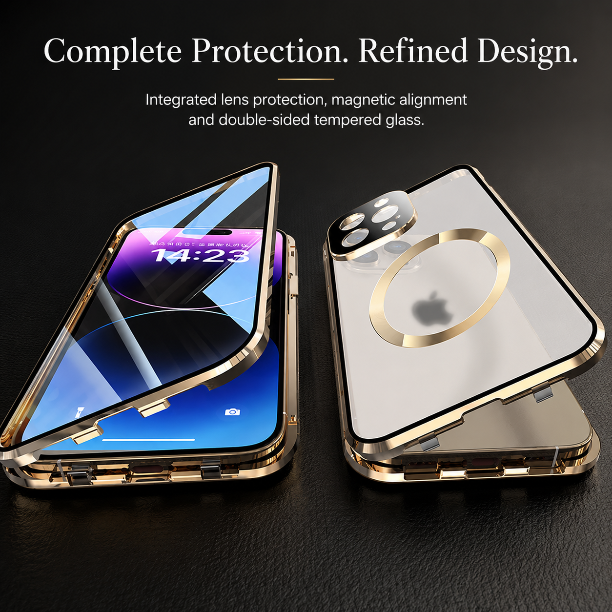Premium iPhone Case MagSafe Compatible Double Sided Tempered Glass Protective Cover 360 Full Body Camera Lens Protection Shockproof Metal Frame Slim Profile