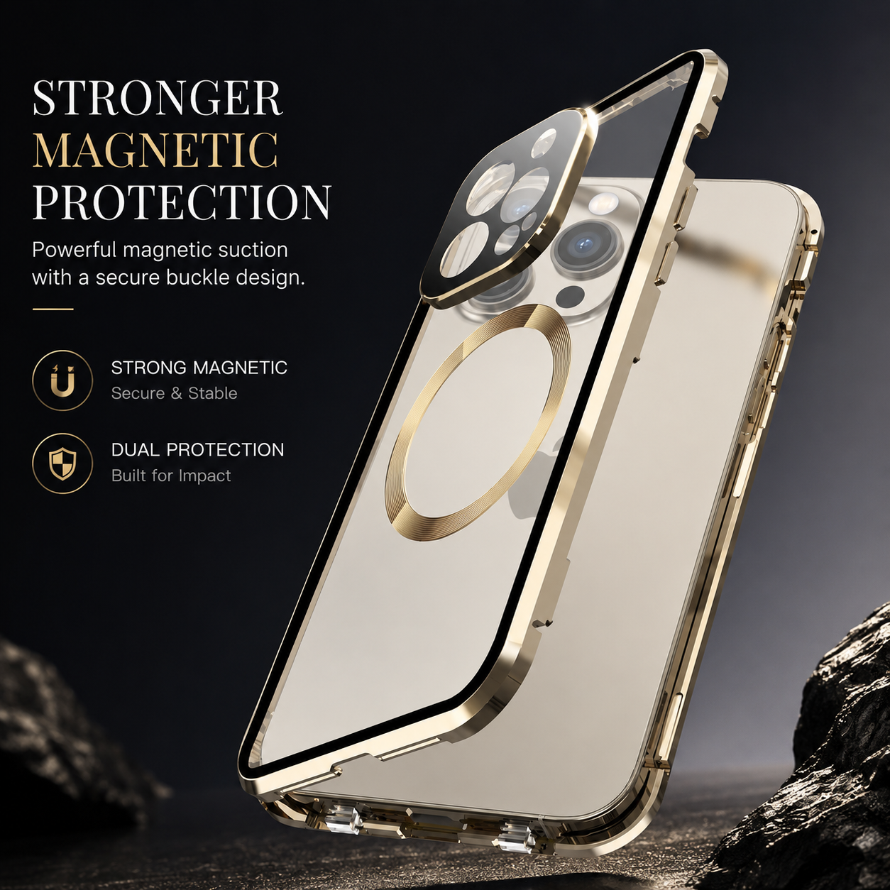 Premium iPhone Case MagSafe Compatible Double Sided Tempered Glass Protective Cover 360 Full Body Camera Lens Protection Shockproof Metal Frame Slim Profile