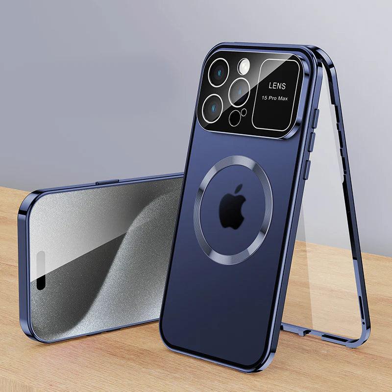 Premium iPhone Case MagSafe Compatible Double Sided Tempered Glass Protective Cover Camera Lens Protection Shockproof Magnetic Frame Slim Design