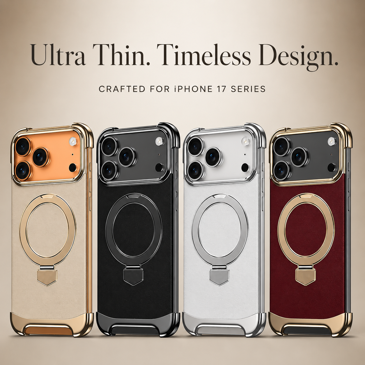 Premium iPhone Case MagSafe Compatible Frameless Magnetic Cover Ultra Thin Leather Back Metal Bumper Kickstand Shockproof Camera Lens Guard Design