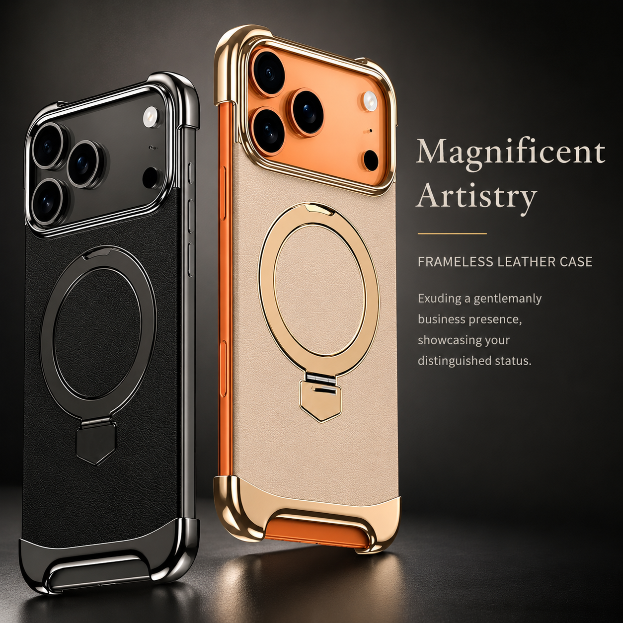 Premium iPhone Case MagSafe Compatible Frameless Magnetic Cover Ultra Thin Leather Back Metal Bumper Kickstand Shockproof Camera Lens Guard Design