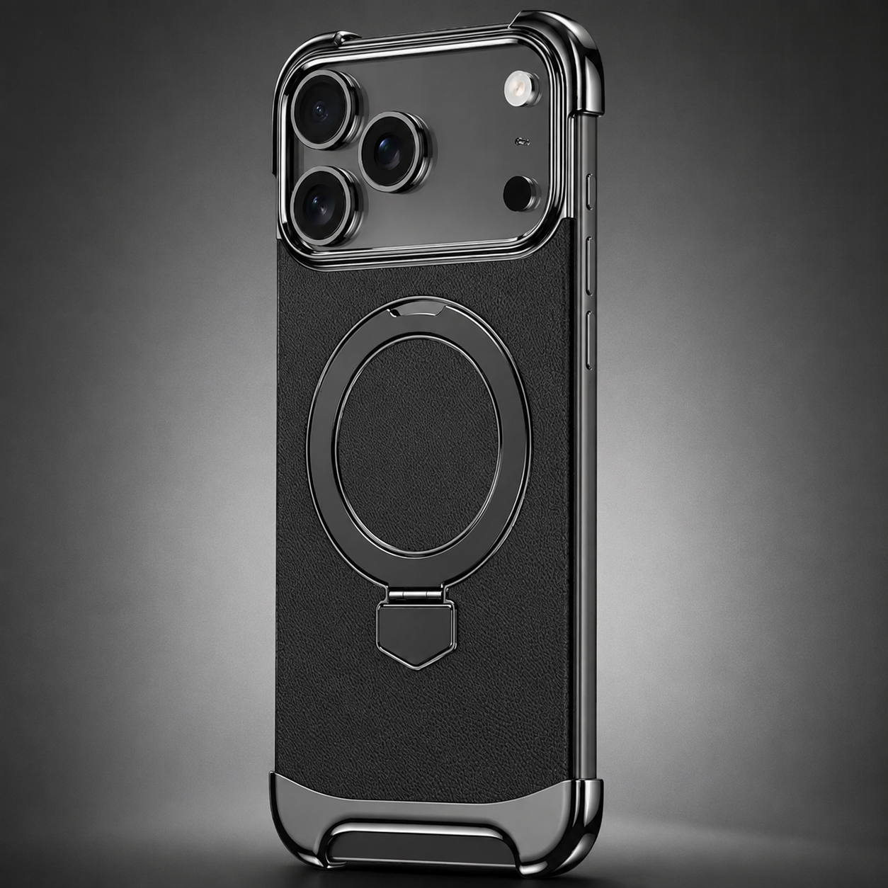 Premium iPhone Case MagSafe Compatible Frameless Magnetic Cover Ultra Thin Leather Back Metal Bumper Kickstand Shockproof Camera Lens Guard Design
