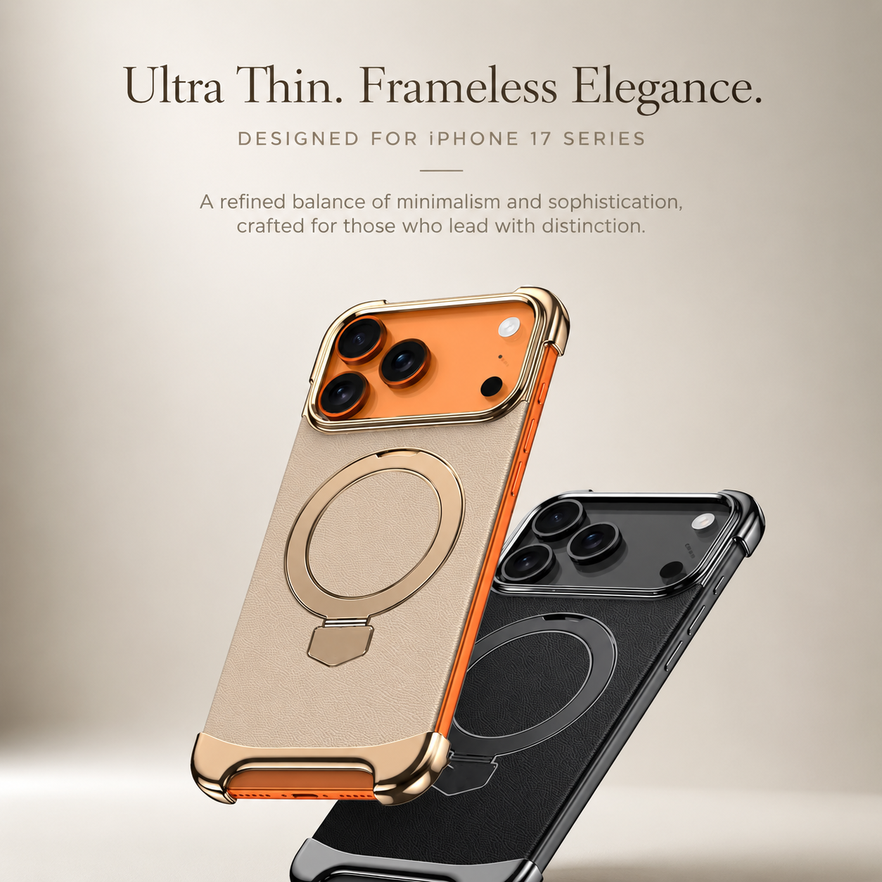 Premium iPhone Case MagSafe Compatible Frameless Magnetic Cover Ultra Thin Leather Back Metal Bumper Kickstand Shockproof Camera Lens Guard Design