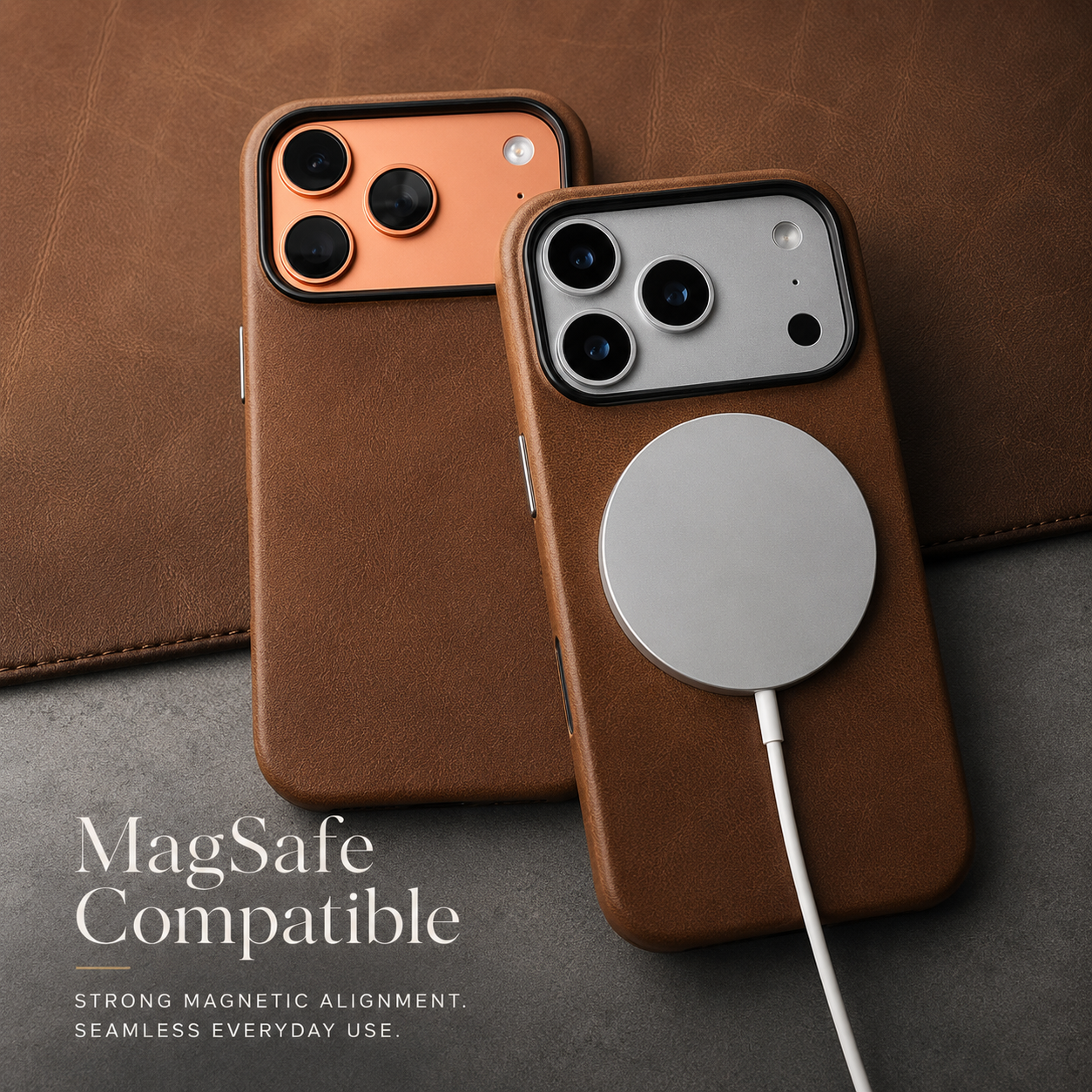 Premium iPhone Case MagSafe Compatible Genuine Cowhide Leather Cover Retro Style Full Body Protective Shell Anti Fingerprint Magnetic Wallet Design