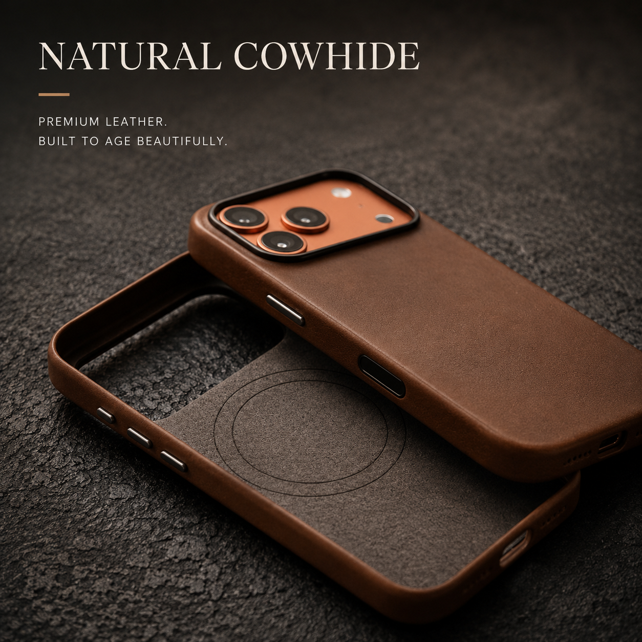 Premium iPhone Case MagSafe Compatible Genuine Cowhide Leather Cover Retro Style Full Body Protective Shell Anti Fingerprint Magnetic Wallet Design