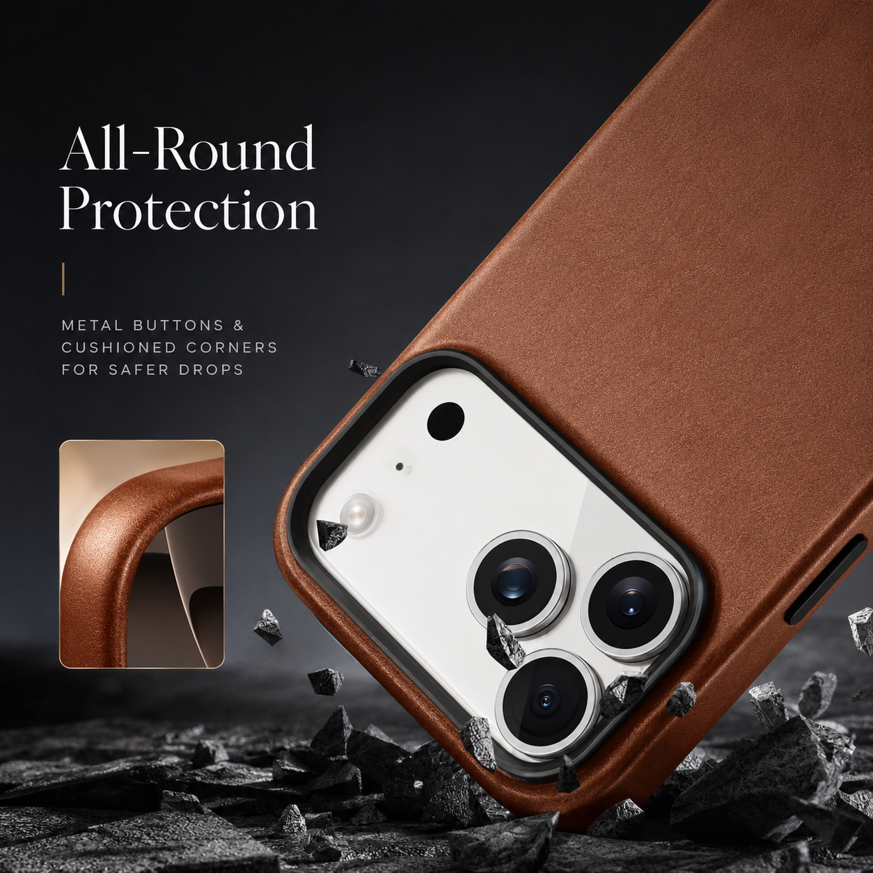 Premium iPhone Case MagSafe Compatible Genuine Leather Cover Camera Lens Protection Shockproof Full Coverage Anti Fingerprint Secure Grip Design