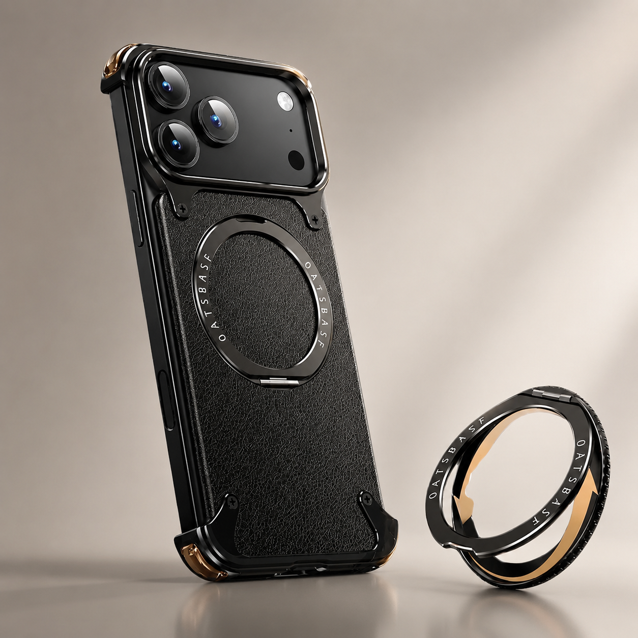 Premium iPhone Case MagSafe Compatible Genuine Leather Magnetic Cover Rotating Stand Ring Shockproof Anti Drop Frameless Wireless Charging Grip