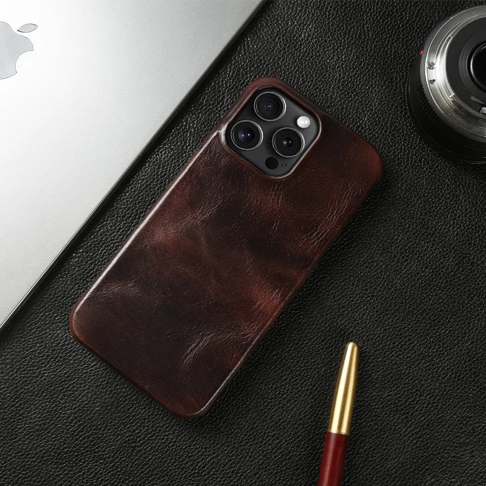 Premium iPhone Case MagSafe Compatible Genuine Leather Protective Cover Camera Lens Protection Shockproof Strap Design Slim Carry Strap