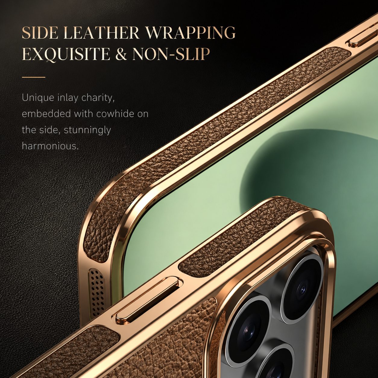 Premium iPhone Case MagSafe Compatible Genuine Leather Protective Cover Cowhide Lychee Texture Anti Fingerprint Slim Shockproof Design