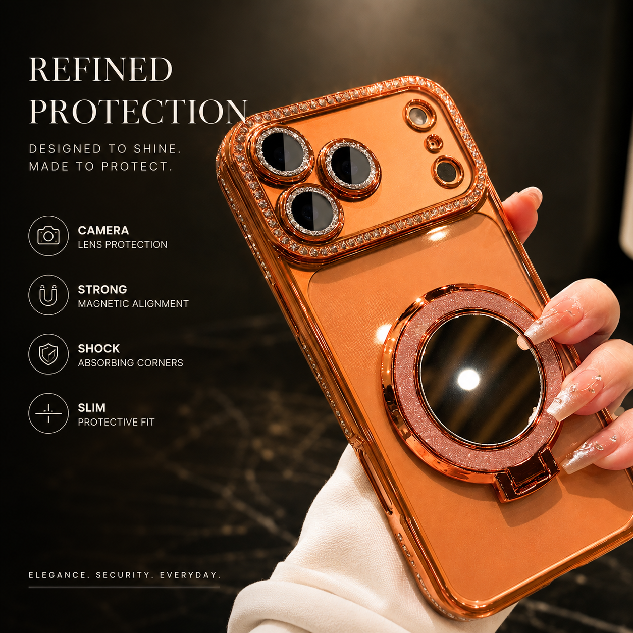 Premium iPhone Case MagSafe Compatible Glitter Mirror Protective Cover Camera Lens Protection Anti Fingerprint Shockproof Non Slip Transparent Back