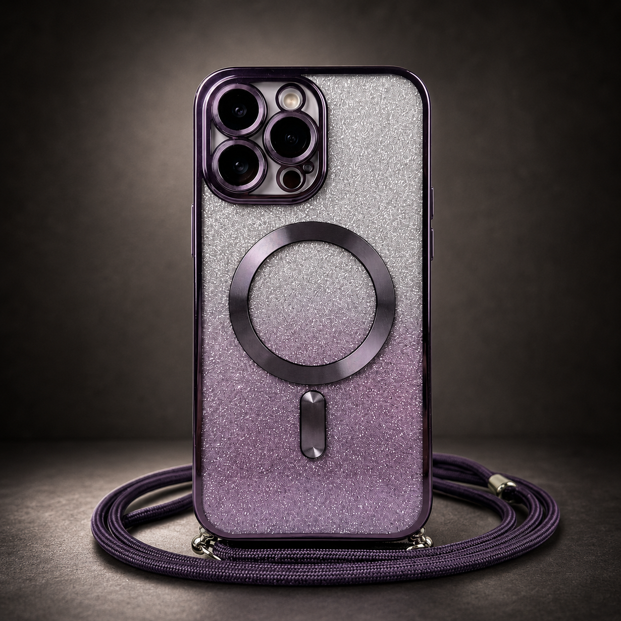 Premium iPhone Case MagSafe Compatible Gradient Glitter Crossbody Strap Shockproof TPU Protective Cover Camera Lens Protection Slim Lightweight Design