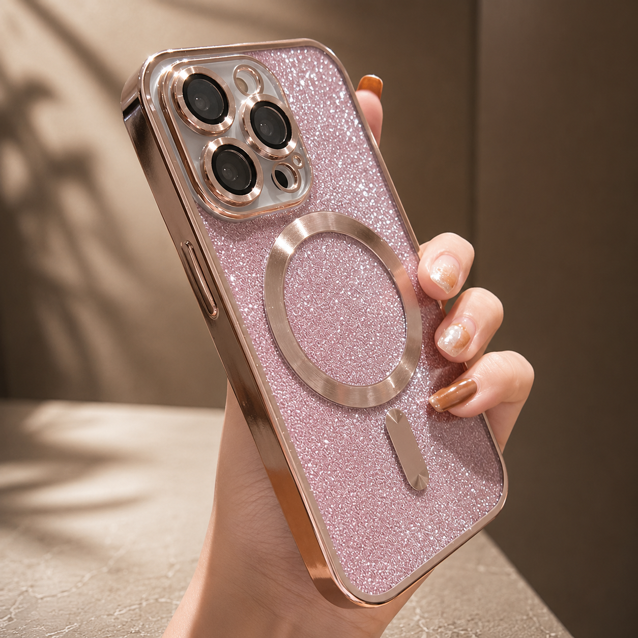 Premium iPhone Case MagSafe Compatible Gradient Glitter Crossbody Strap Shockproof TPU Protective Cover Camera Lens Protection Slim Lightweight Design