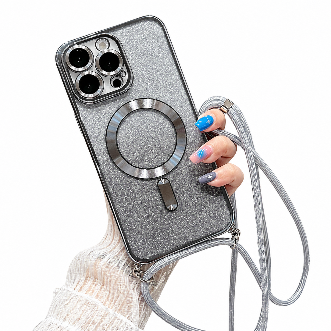 Premium iPhone Case MagSafe Compatible Gradient Glitter Crossbody Strap Shockproof TPU Protective Cover Camera Lens Protection Slim Lightweight Design