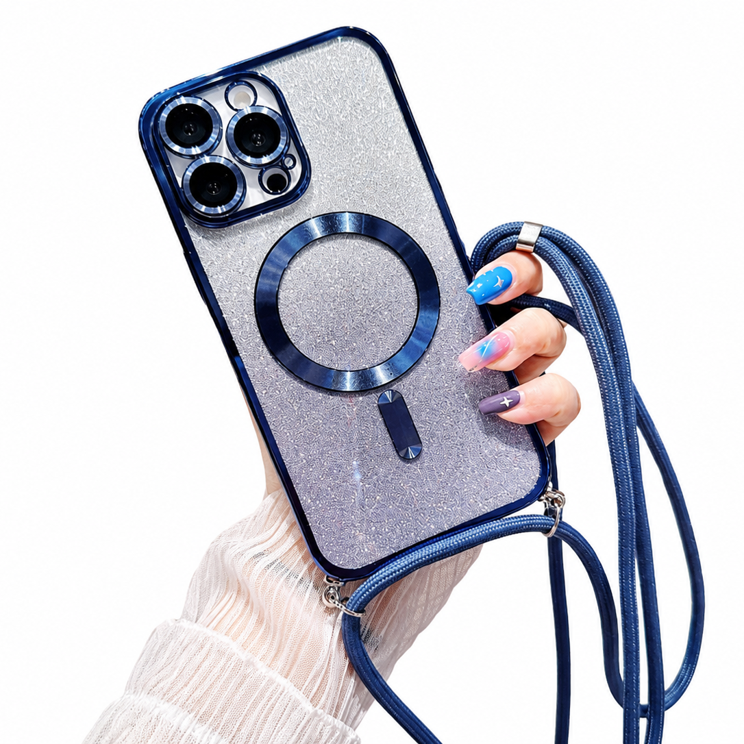 Premium iPhone Case MagSafe Compatible Gradient Glitter Crossbody Strap Shockproof TPU Protective Cover Camera Lens Protection Slim Lightweight Design