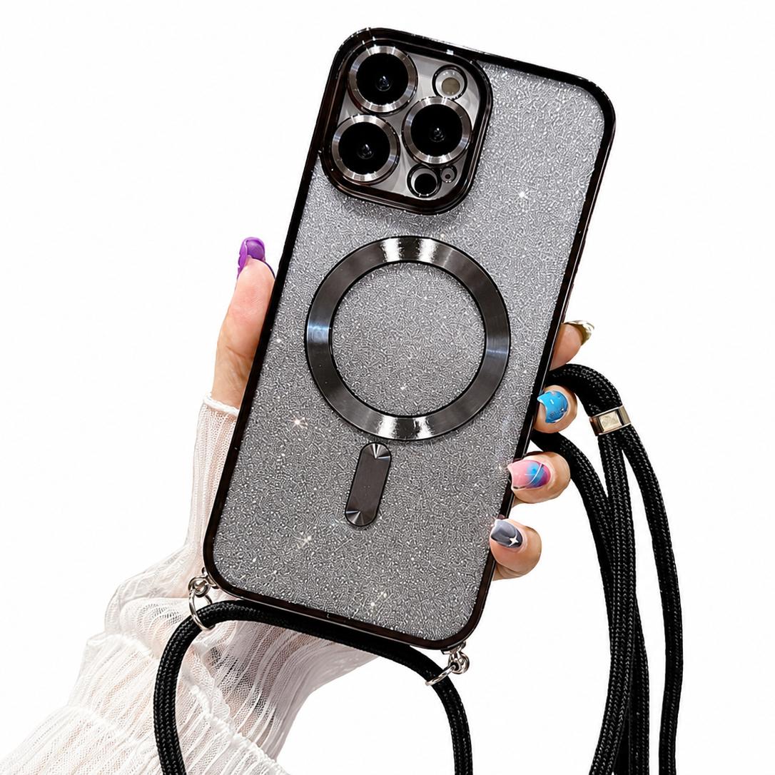 Premium iPhone Case MagSafe Compatible Gradient Glitter Crossbody Strap Shockproof TPU Protective Cover Camera Lens Protection Slim Lightweight Design
