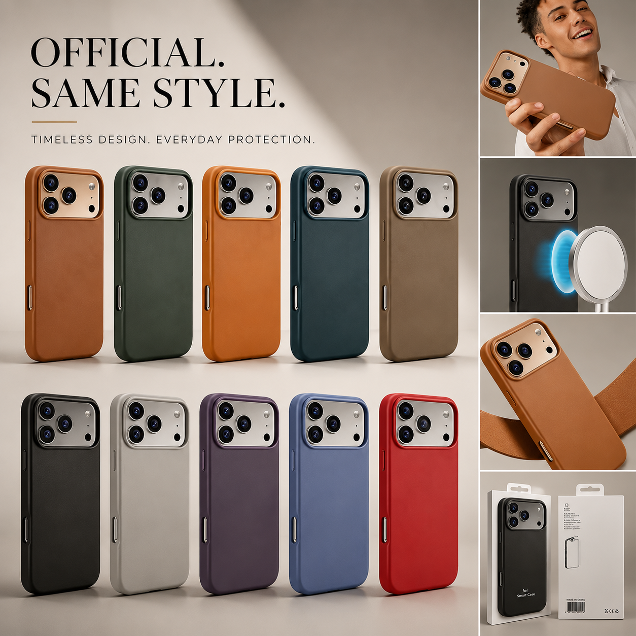 Premium iPhone Case MagSafe Compatible Leather Cover Camera Lens Protection Magnetic Shockproof Half Wrapped Design Anti Fingerprint Wireless Charging