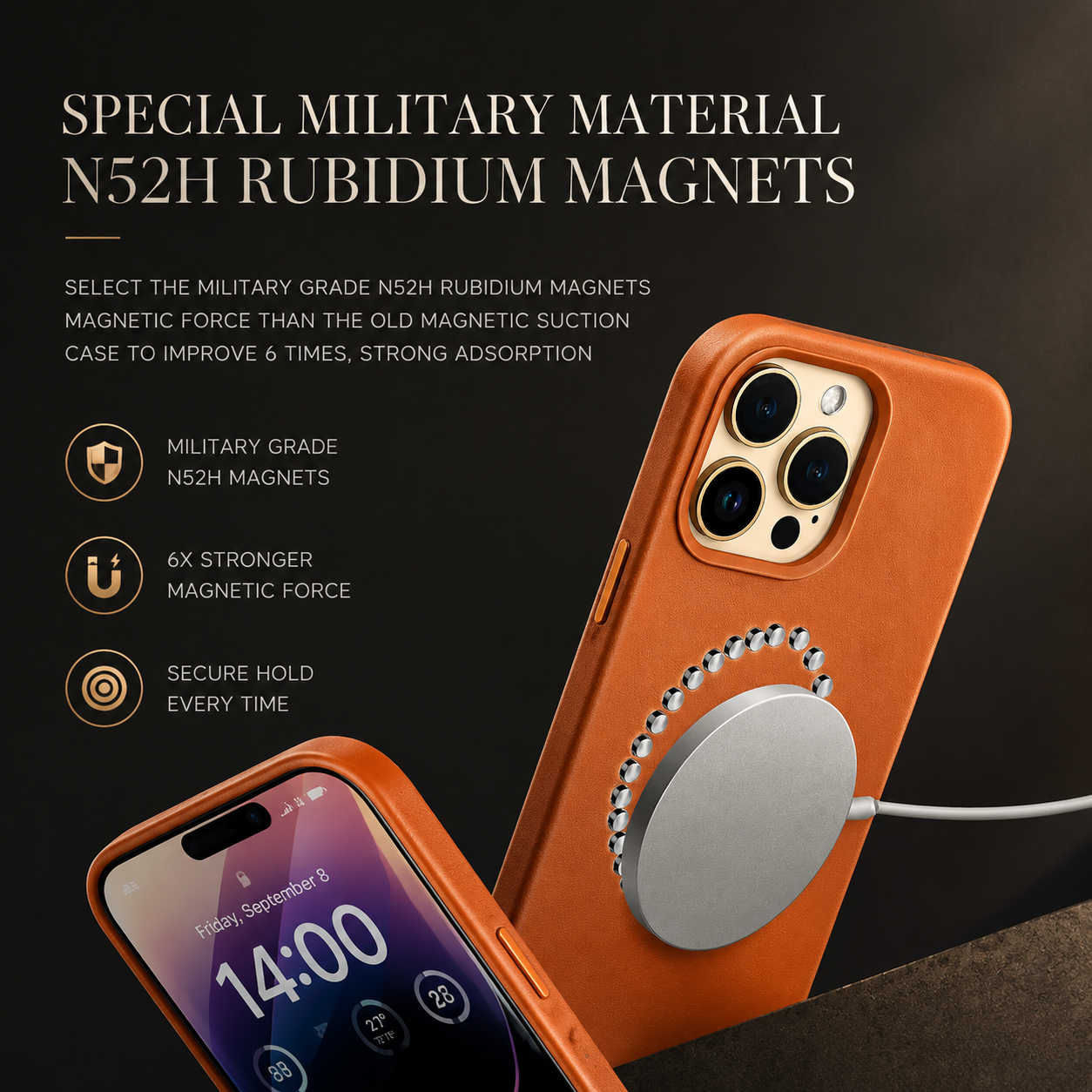 Premium iPhone Case MagSafe Compatible Leather Cover Camera Lens Protection Magnetic Shockproof Half Wrapped Design Anti Fingerprint Wireless Charging