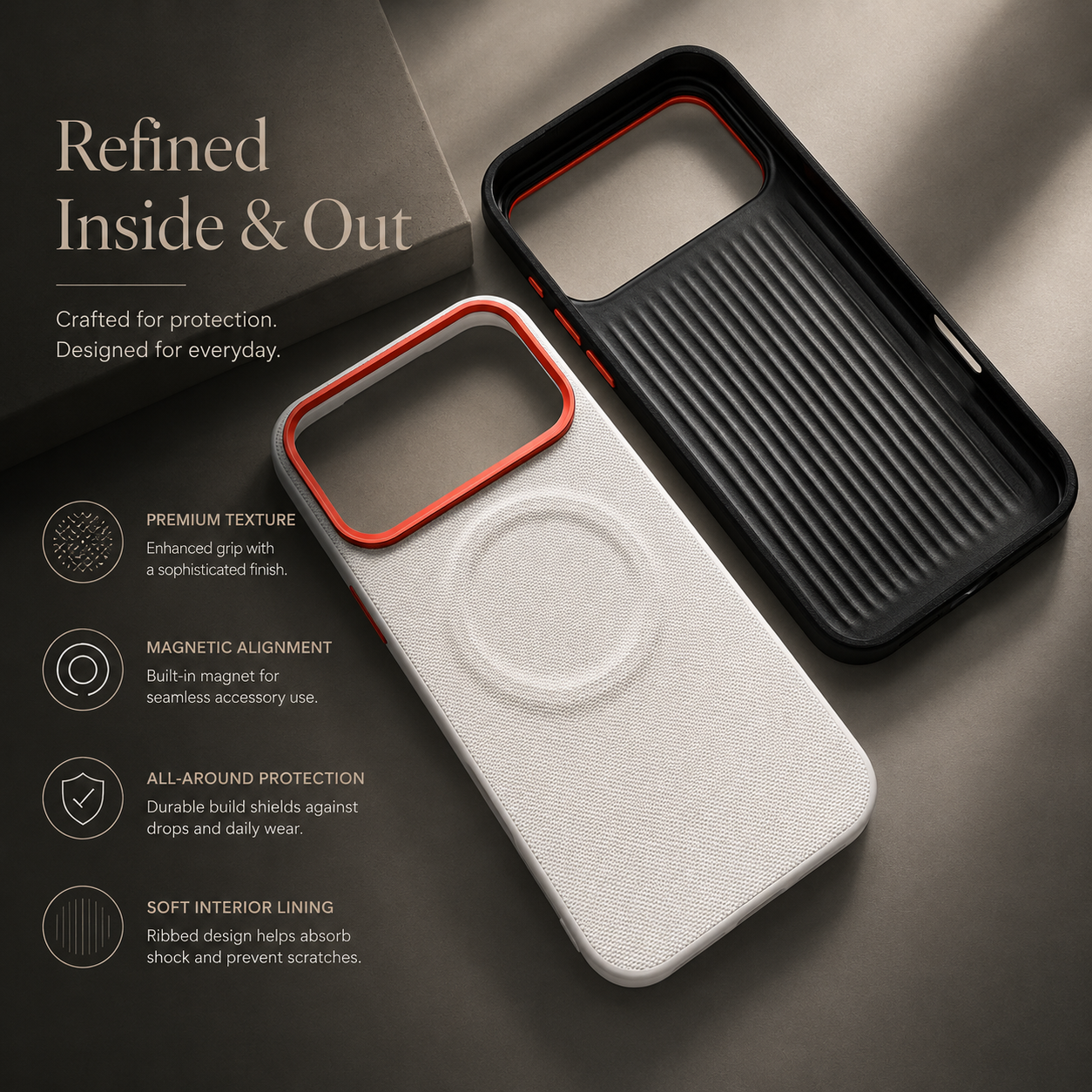 Premium iPhone Case MagSafe Compatible Leather Cover Diamond Texture Design Camera Lens Protection Shockproof Secure Grip Anti Scratch Full Coverage Design