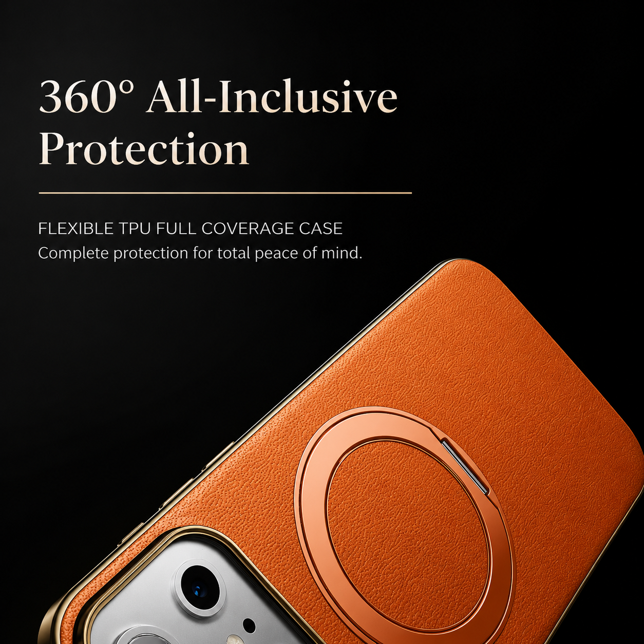 Premium iPhone Case MagSafe Compatible Leather Cover with Magnetic Ring Holder, Camera Lens Protection, Shockproof Design, Anti-Scratch Finish and Secure Grip