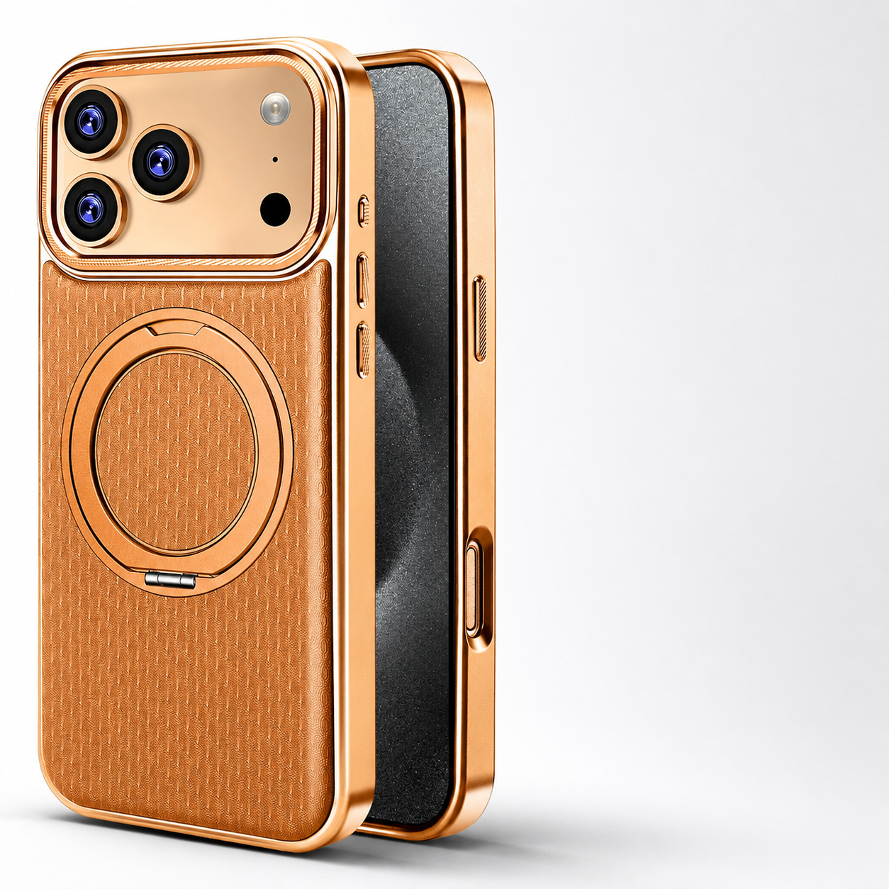 Premium iPhone Case MagSafe Compatible Leather Cover with Rotating Bracket Holder, Diamond Pattern Design, Shockproof Protection and Camera Lens Protection