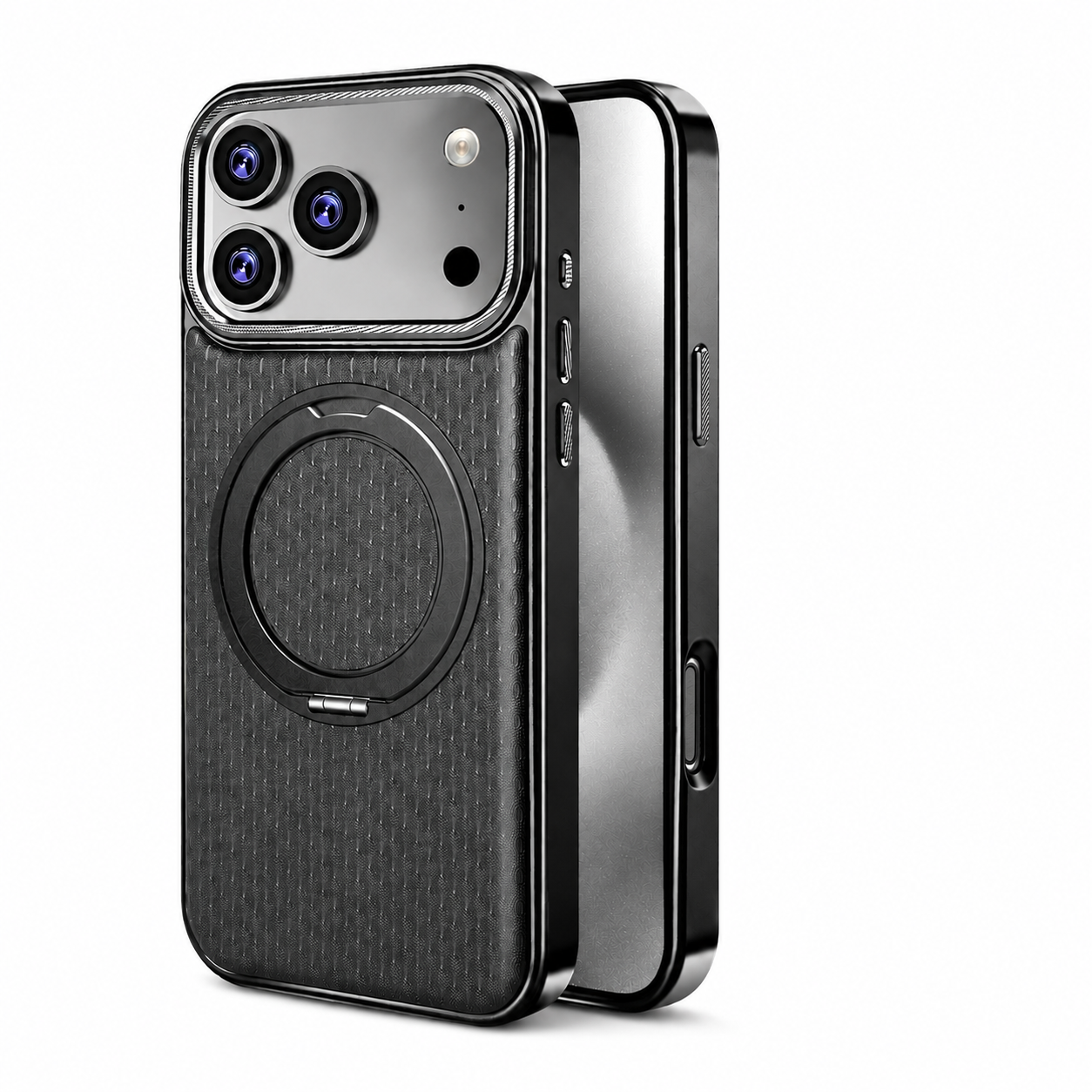 Premium iPhone Case MagSafe Compatible Leather Cover with Rotating Bracket Holder, Diamond Pattern Design, Shockproof Protection and Camera Lens Protection