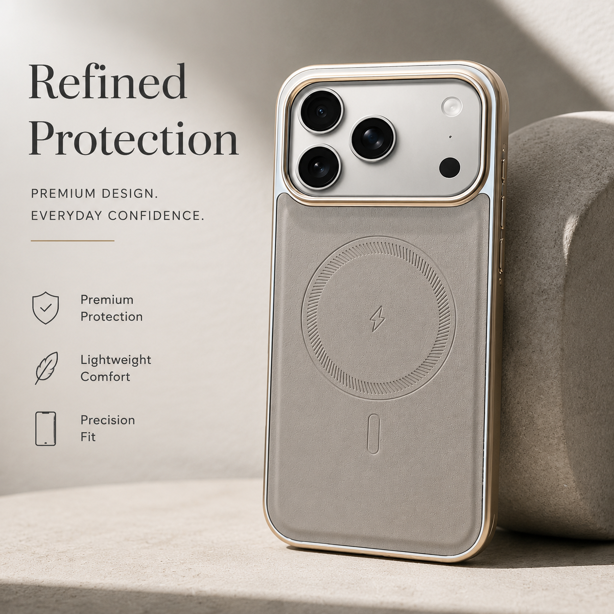 Premium iPhone Case MagSafe Compatible Leather Cover with Shockproof Plating Frame, Anti Fingerprint Surface, Original Business Style, Full Protection