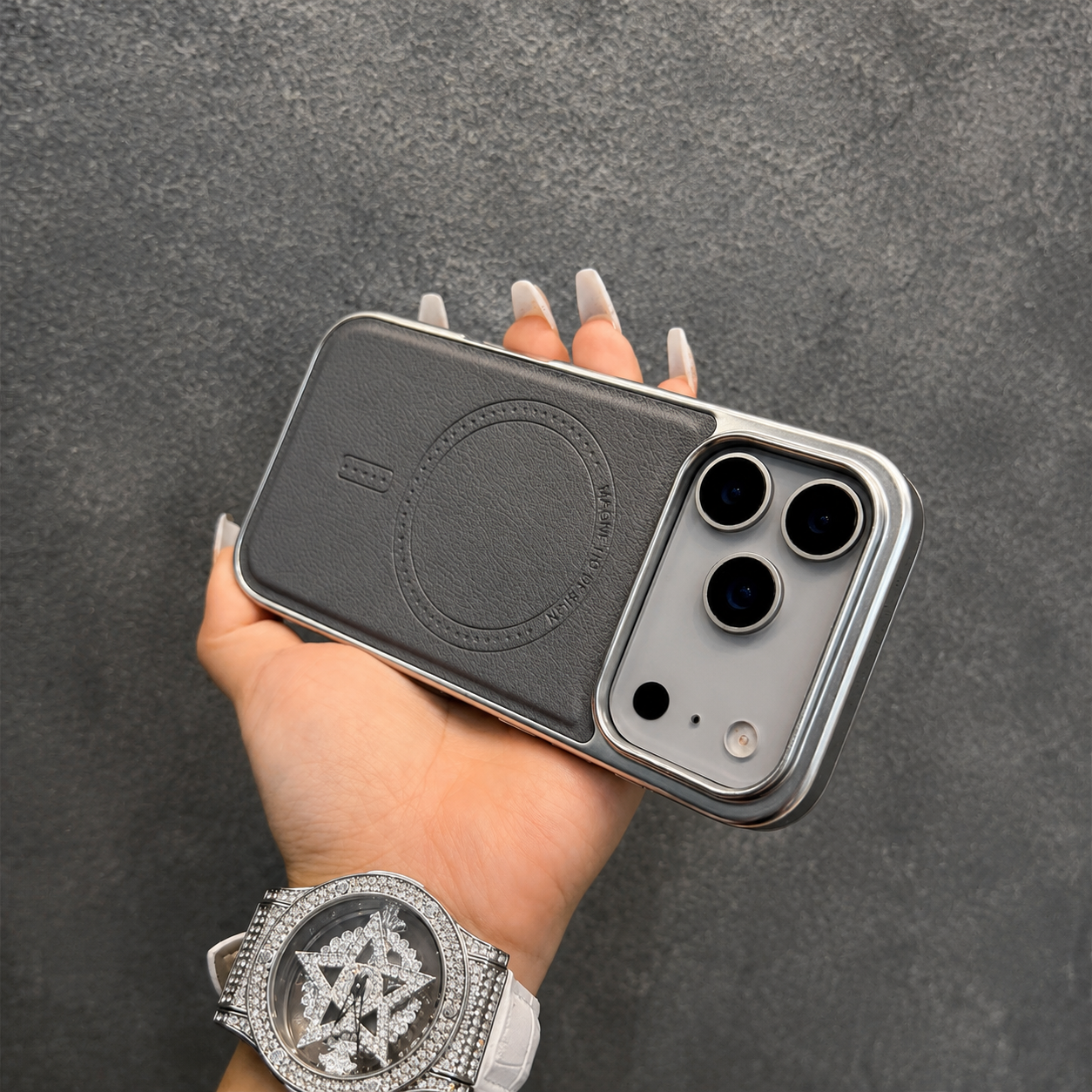 Premium iPhone Case MagSafe Compatible Leather Cover with Shockproof Plating Frame, Anti Fingerprint Surface, Original Business Style, Full Protection