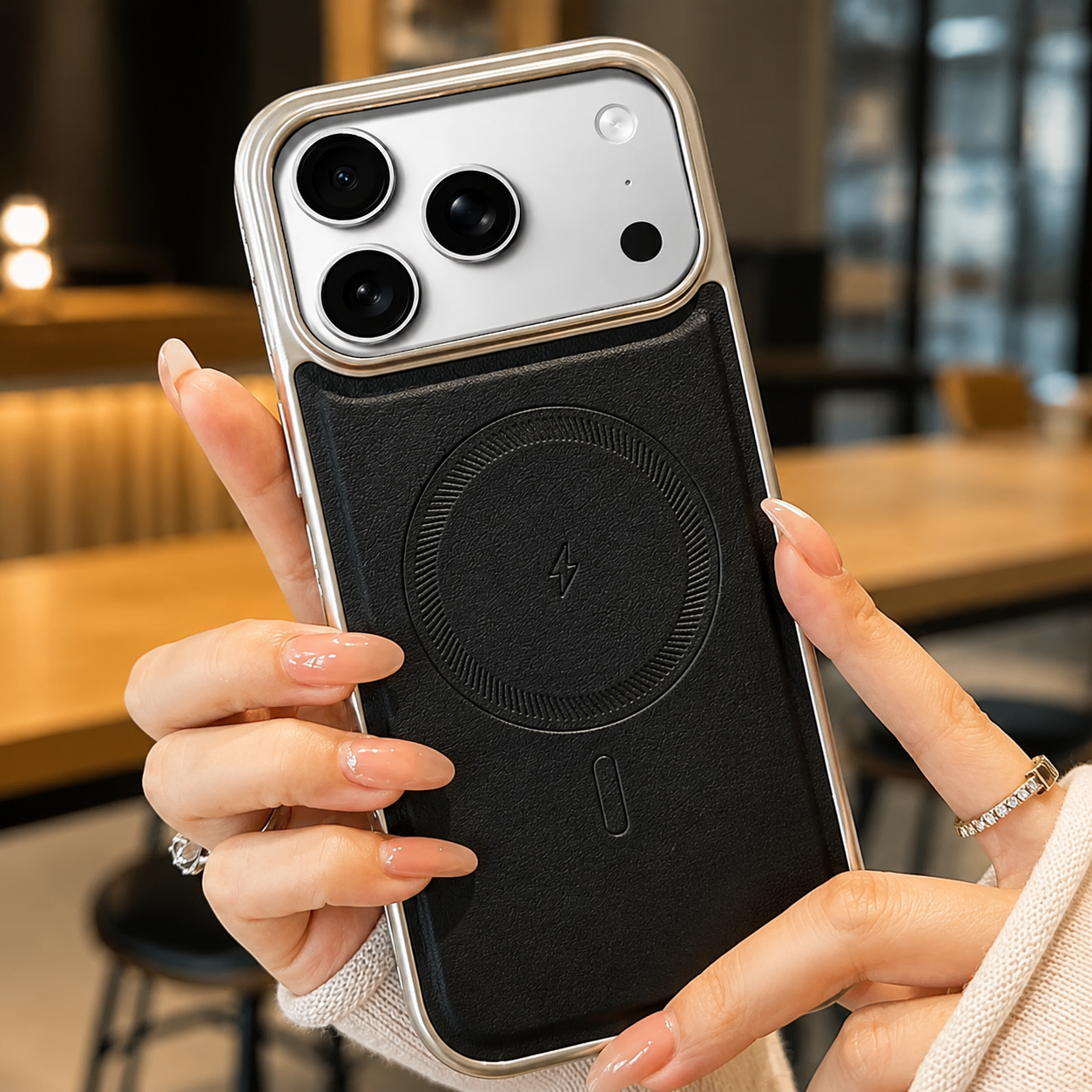 Premium iPhone Case MagSafe Compatible Leather Cover with Shockproof Plating Frame, Anti Fingerprint Surface, Original Business Style, Full Protection