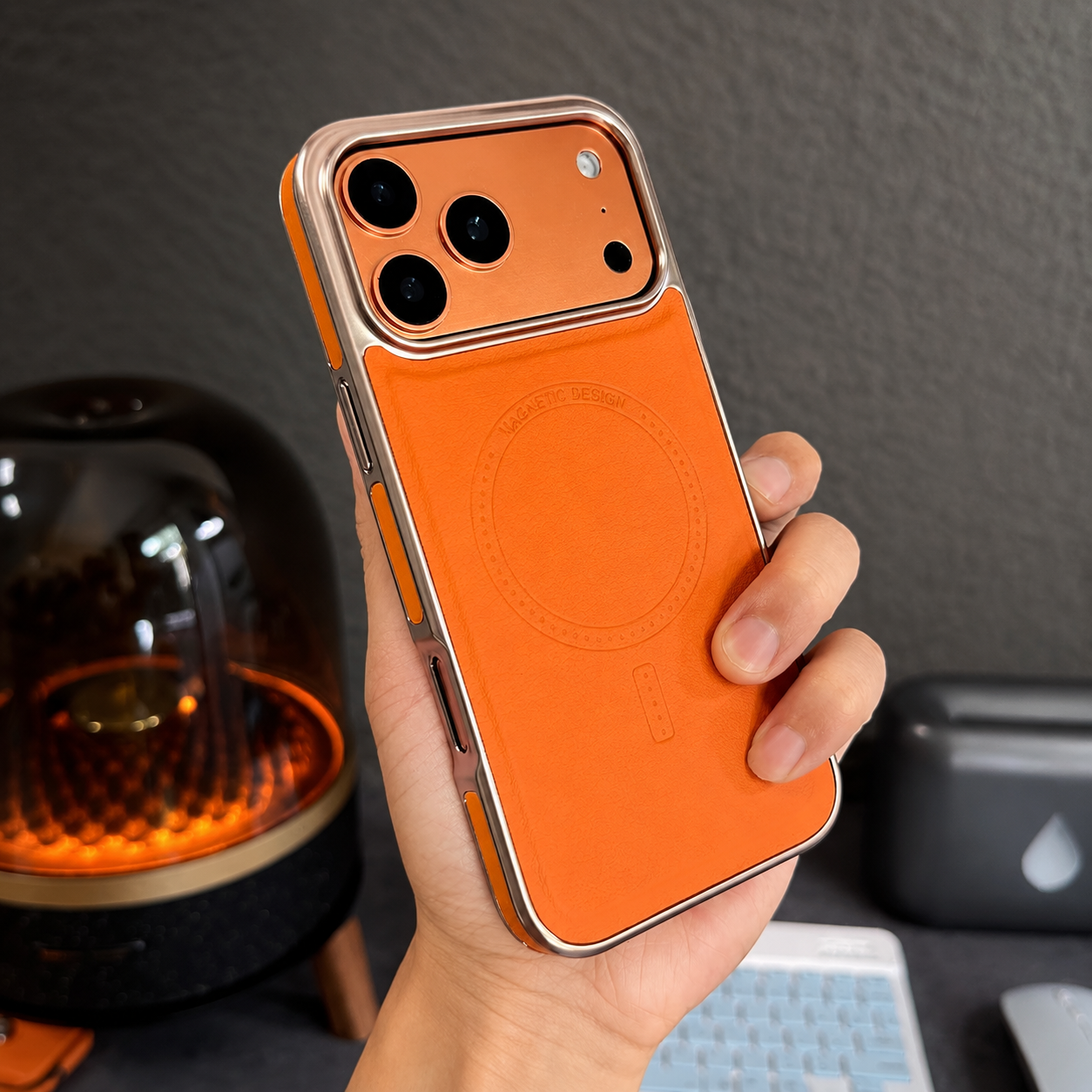 Premium iPhone Case MagSafe Compatible Leather Cover with Shockproof Plating Frame, Anti Fingerprint Surface, Original Business Style, Full Protection