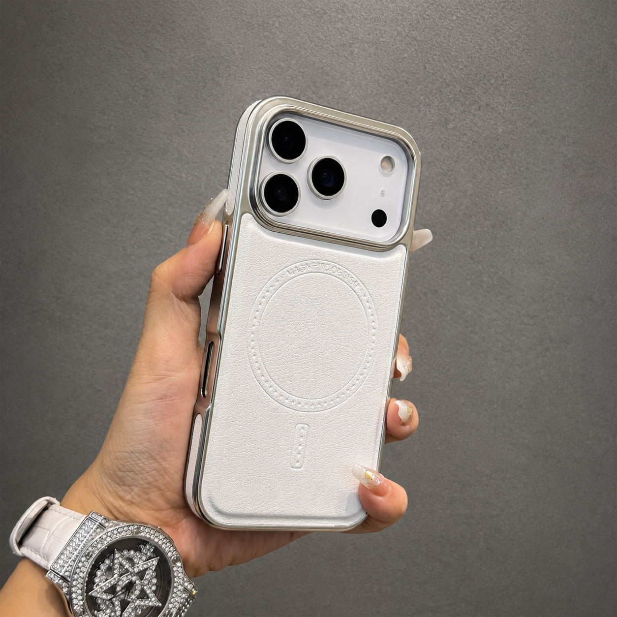 Premium iPhone Case MagSafe Compatible Leather Cover with Shockproof Plating Frame, Anti Fingerprint Surface, Original Business Style, Full Protection