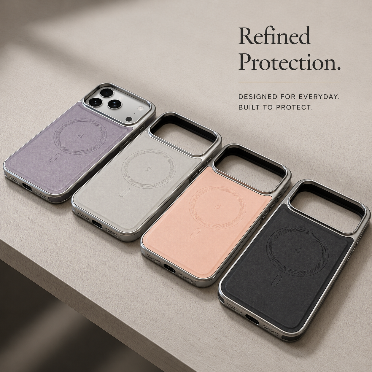 Premium iPhone Case MagSafe Compatible Leather Cover with Shockproof Plating Frame, Anti Fingerprint Surface, Original Business Style, Full Protection