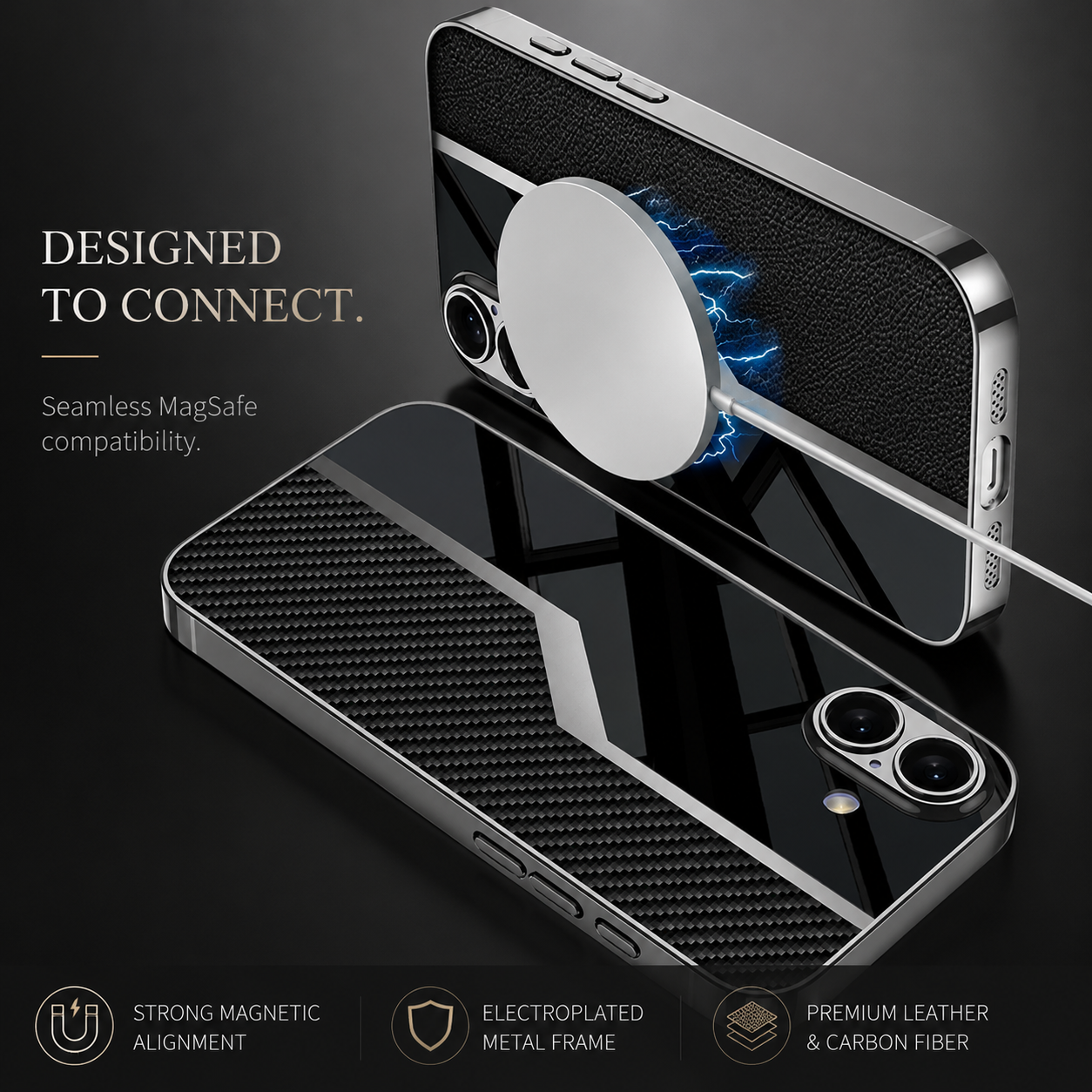 Premium iPhone Case MagSafe Compatible Leather Plating Cover with Soft TPU Edges Shockproof Anti-Scratch Ultra-Thin Frame Full Camera Protection