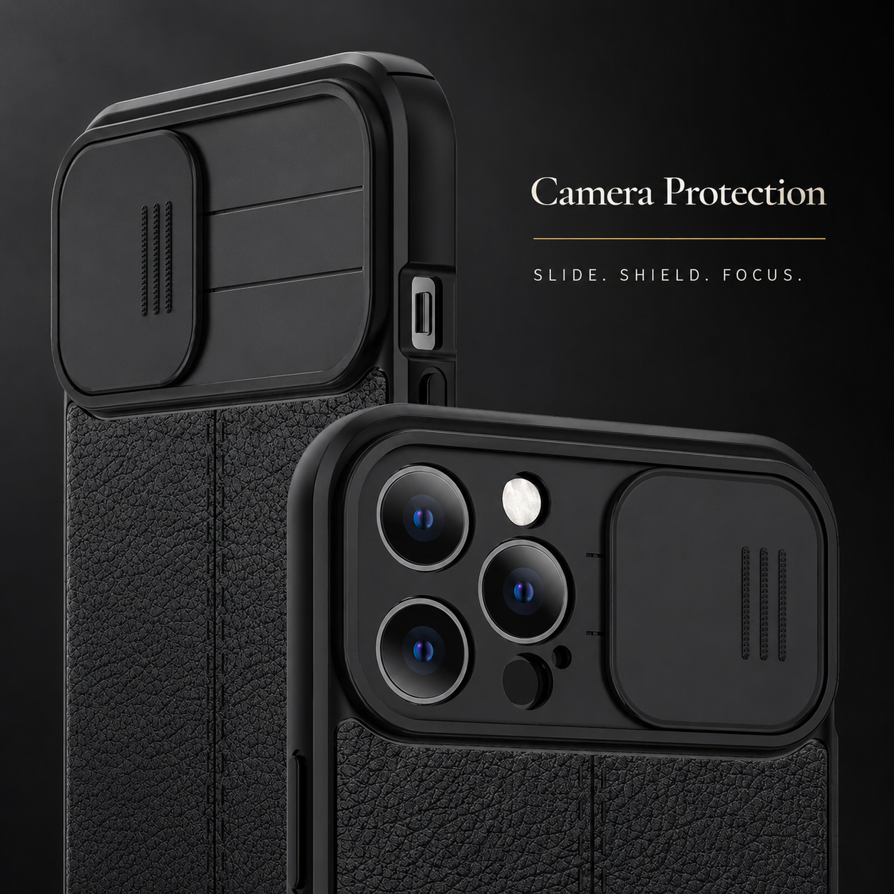 Premium iPhone Case MagSafe Compatible Leather Texture Protective Cover Sliding Camera Cover Camera Lens Protection Shockproof Slim Lightweight Design