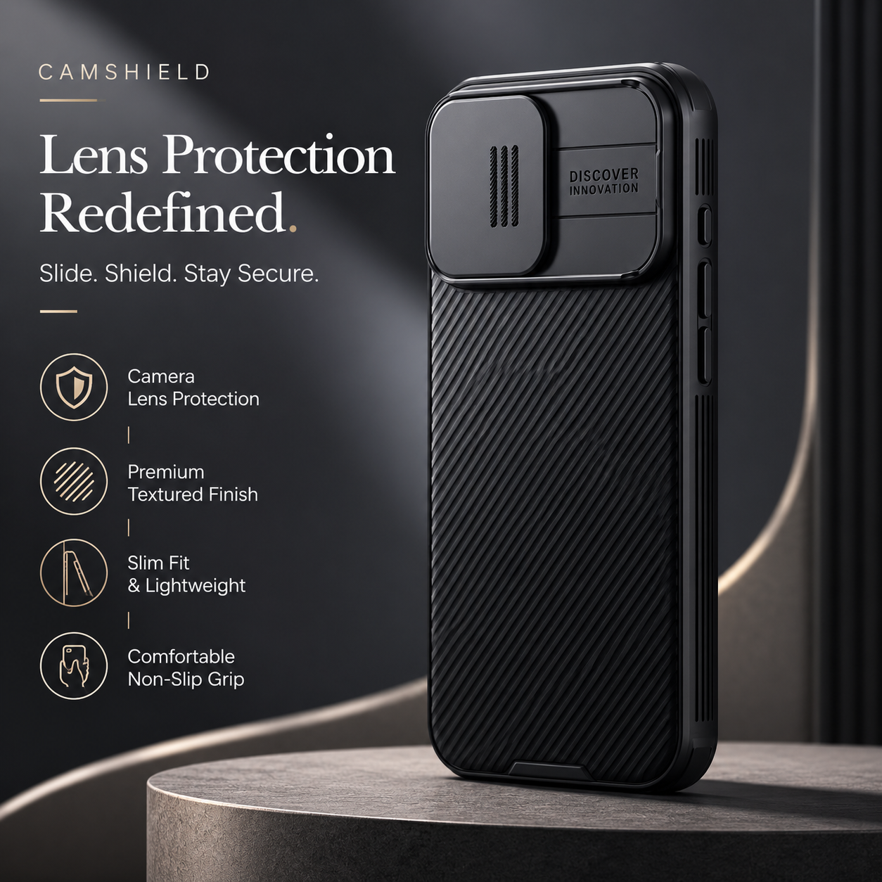 Premium iPhone Case MagSafe Compatible Leather Texture Protective Cover Sliding Camera Cover Camera Lens Protection Shockproof Slim Lightweight Design