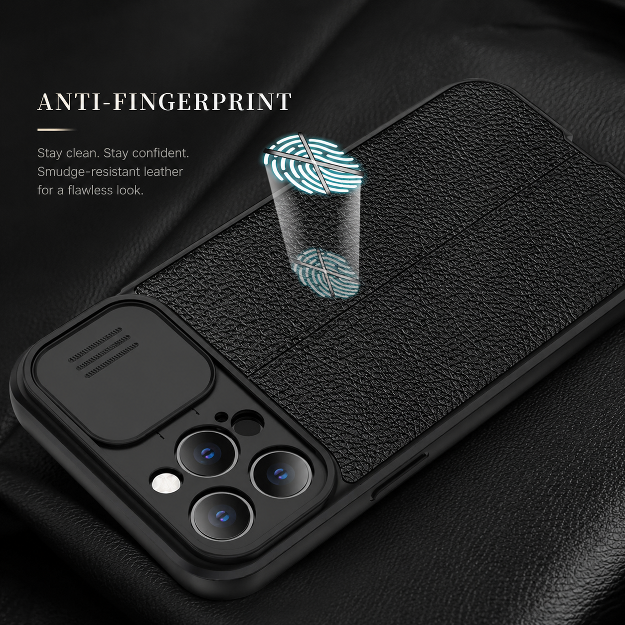 Premium iPhone Case MagSafe Compatible Leather Texture Protective Cover Sliding Camera Cover Camera Lens Protection Shockproof Slim Lightweight Design