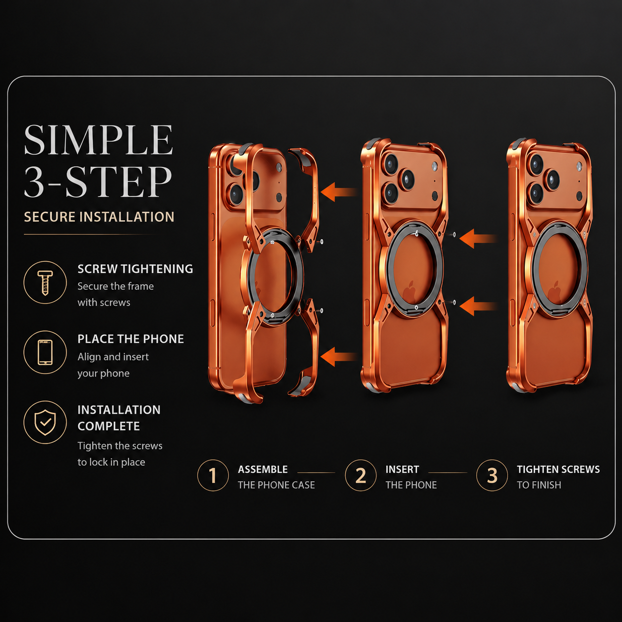 Premium iPhone Case MagSafe Compatible Magnetic Bumper Aluminum Alloy Frame Rotating Ring Stand Shockproof Camera Lens Guard Wireless Charging