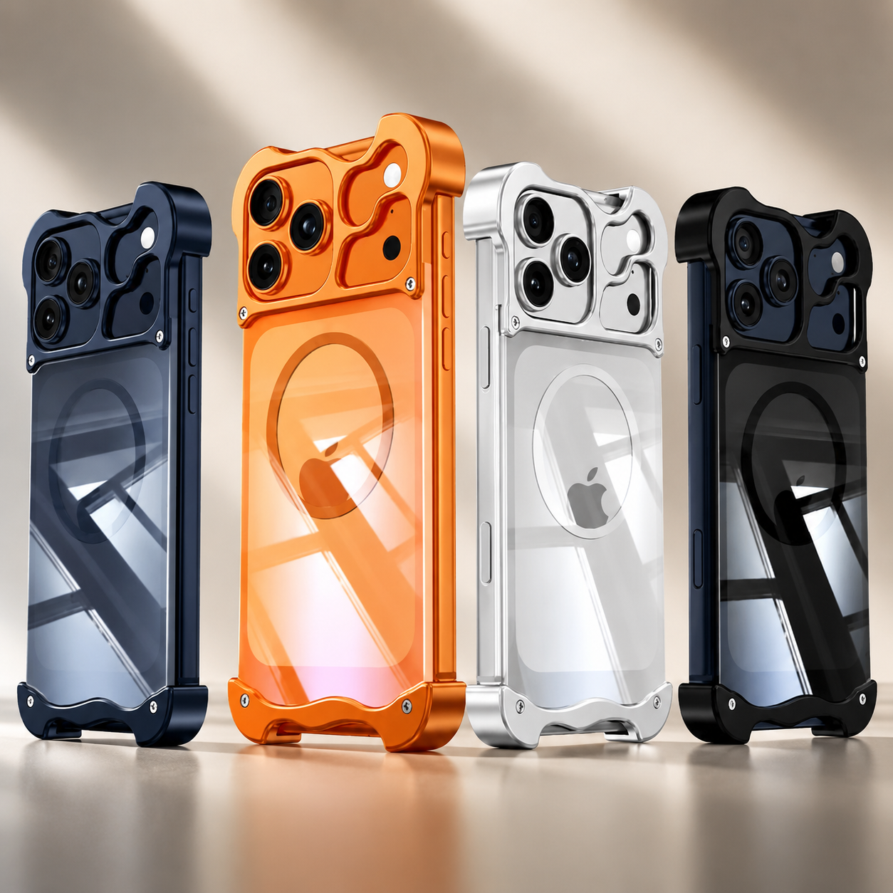 Premium iPhone Case MagSafe Compatible Magnetic Bumper Aluminum Corner Protection Transparent Back Shockproof Metal Pads Camera Lens Guard Lightweight