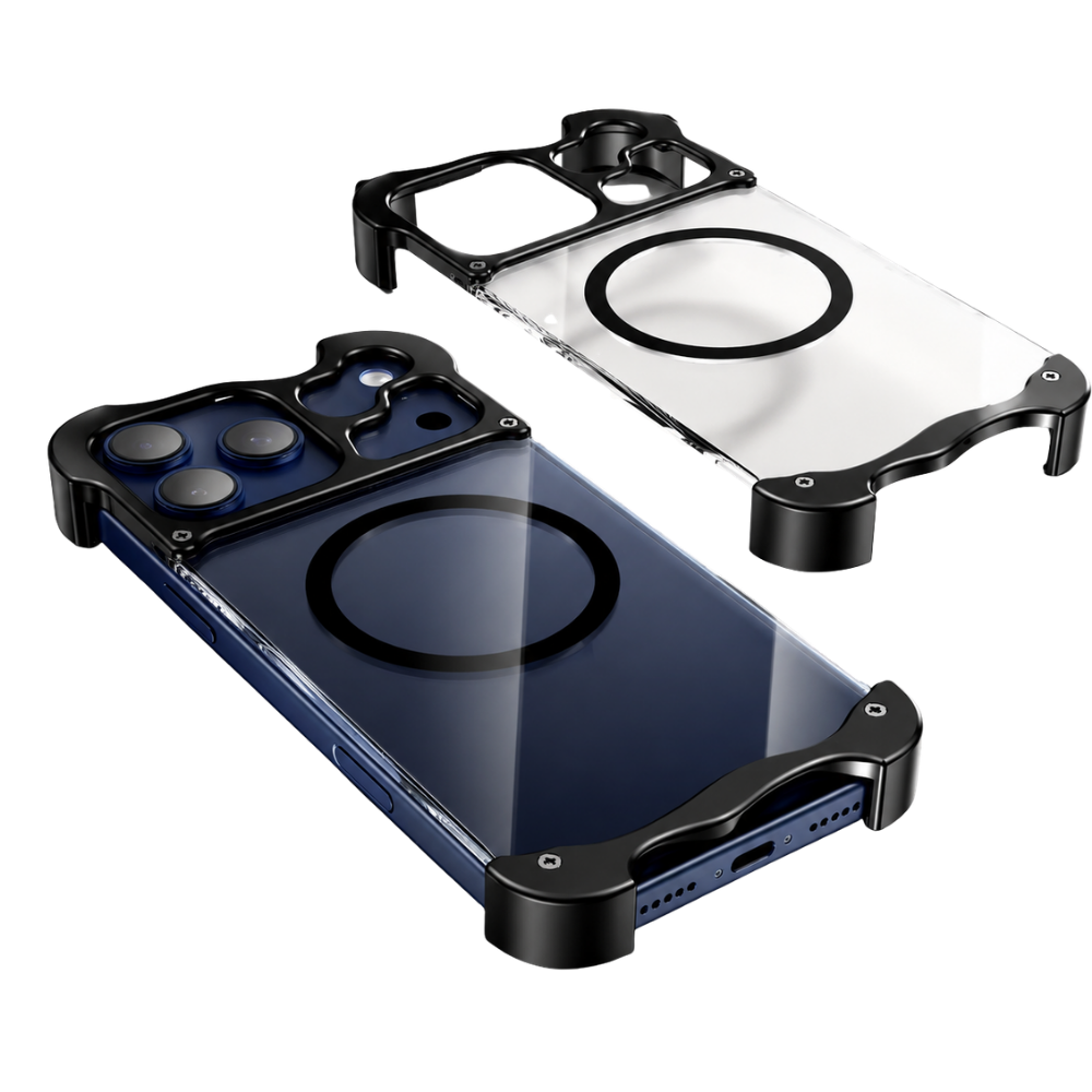 Premium iPhone Case MagSafe Compatible Magnetic Bumper Aluminum Corner Protection Transparent Back Shockproof Metal Pads Camera Lens Guard Lightweight