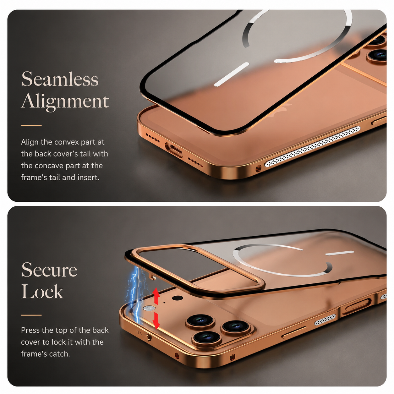 Premium iPhone Case MagSafe Compatible Magnetic Protective Cover Aluminum Alloy Frame Frosted Matte Back Camera Lens Guard Wireless Charging Slim Profile