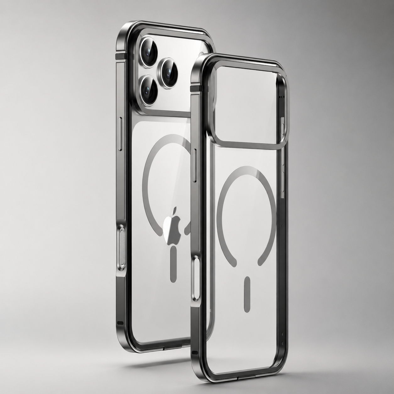 Premium iPhone Case MagSafe Compatible Magnetic Protective Cover Aluminum Alloy Frame Transparent Back Shockproof Camera Lens Guard Lightweight