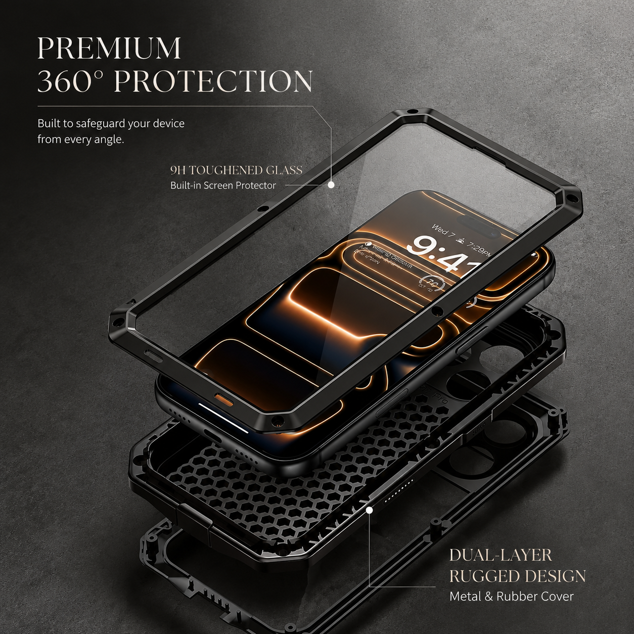 Premium iPhone Case MagSafe Compatible Magnetic Protective Cover Aluminum Armor Frame Built In Glass Screen Protector Shockproof Camera Lens Guard