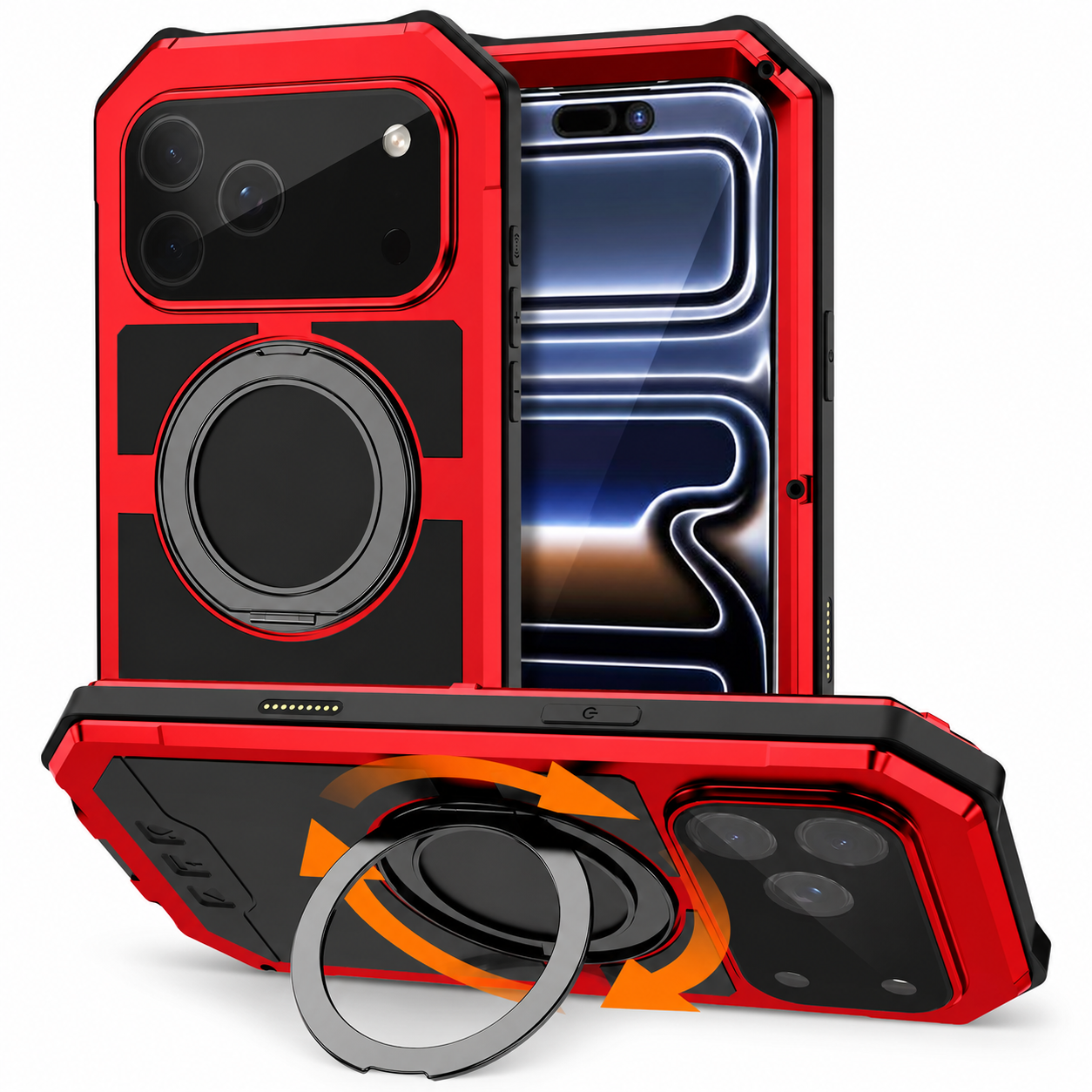 Premium iPhone Case MagSafe Compatible Magnetic Protective Cover Aluminum Armor Frame Built-In Kickstand Glass Screen Protector Shockproof Full Protection