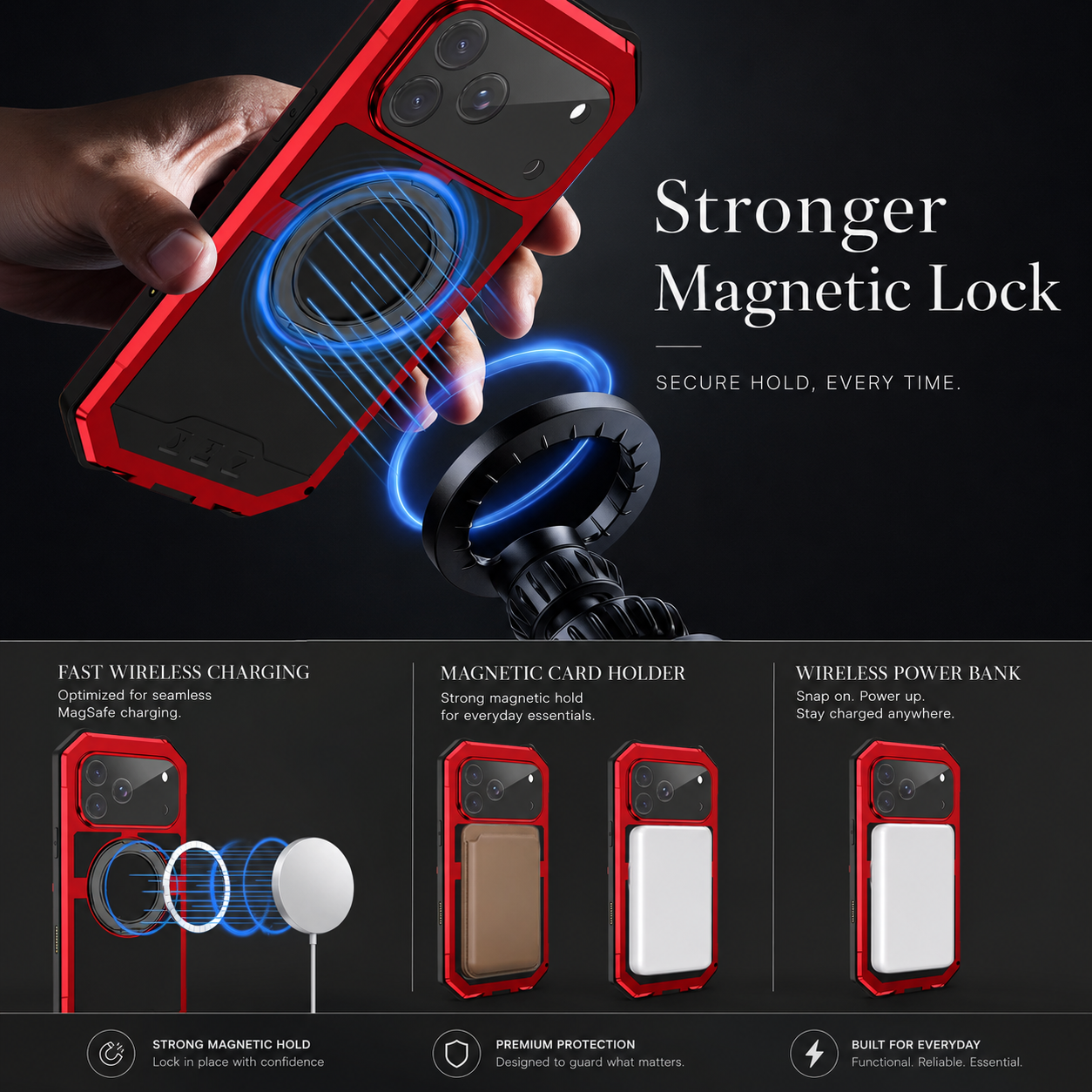Premium iPhone Case MagSafe Compatible Magnetic Protective Cover Aluminum Armor Frame Built-In Kickstand Glass Screen Protector Shockproof Full Protection
