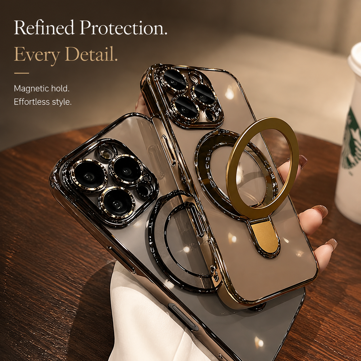 Premium iPhone Case MagSafe Compatible Magnetic Protective Cover Transparent Acrylic Back Plating Frame Built In Stand Shockproof PC Bumper Texture