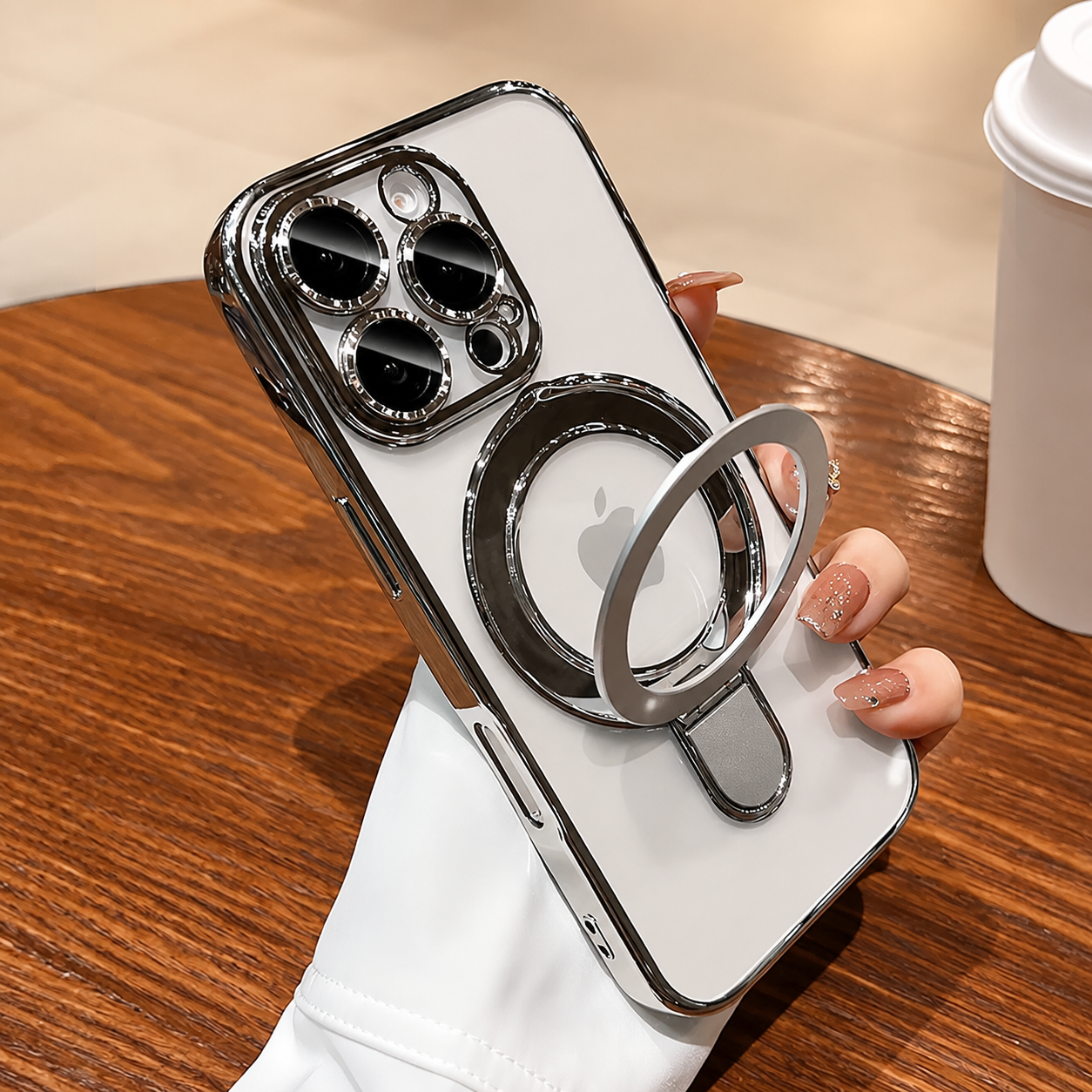 Premium iPhone Case MagSafe Compatible Magnetic Protective Cover Transparent Acrylic Back Plating Frame Built In Stand Shockproof PC Bumper Texture