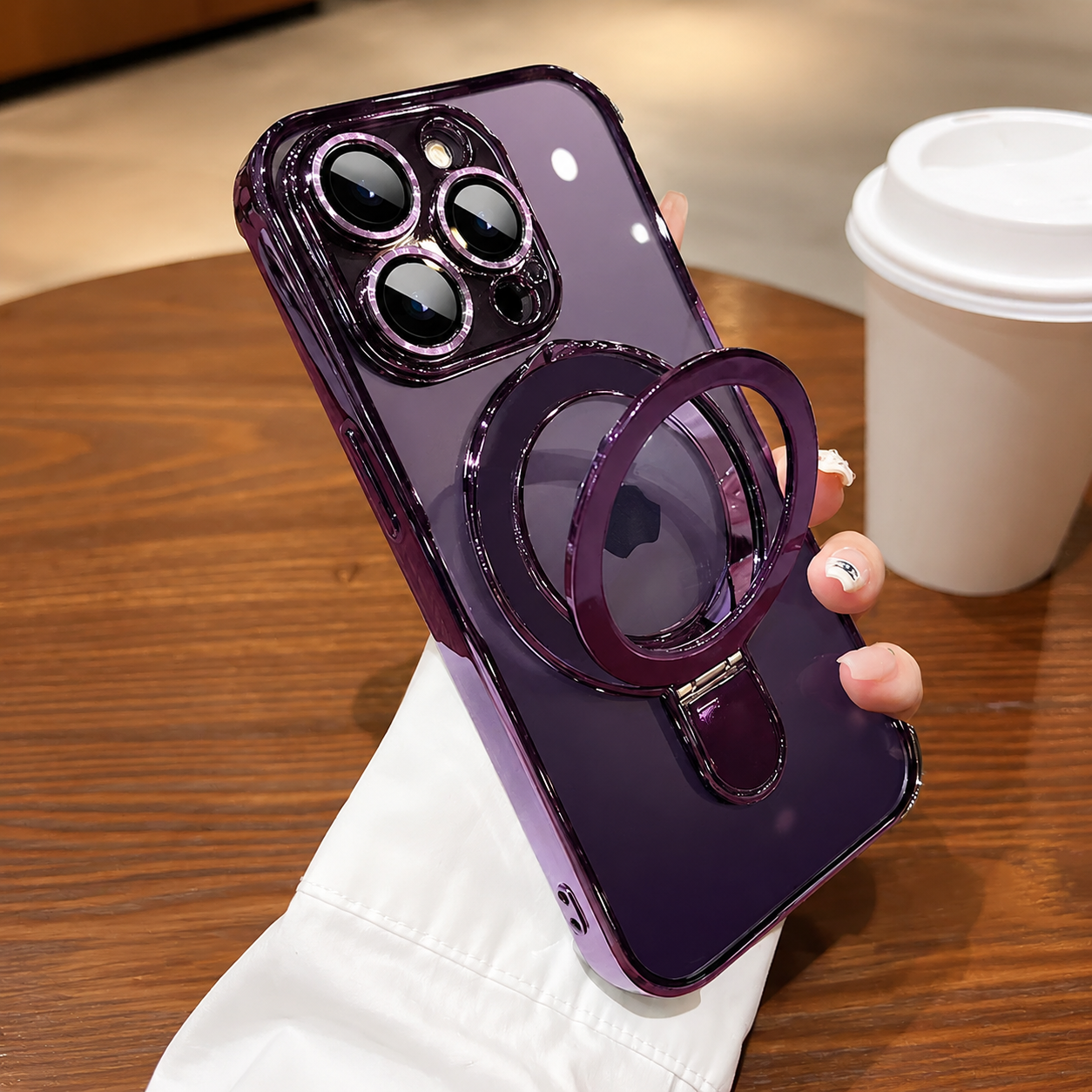 Premium iPhone Case MagSafe Compatible Magnetic Protective Cover Transparent Acrylic Back Plating Frame Built In Stand Shockproof PC Bumper Texture